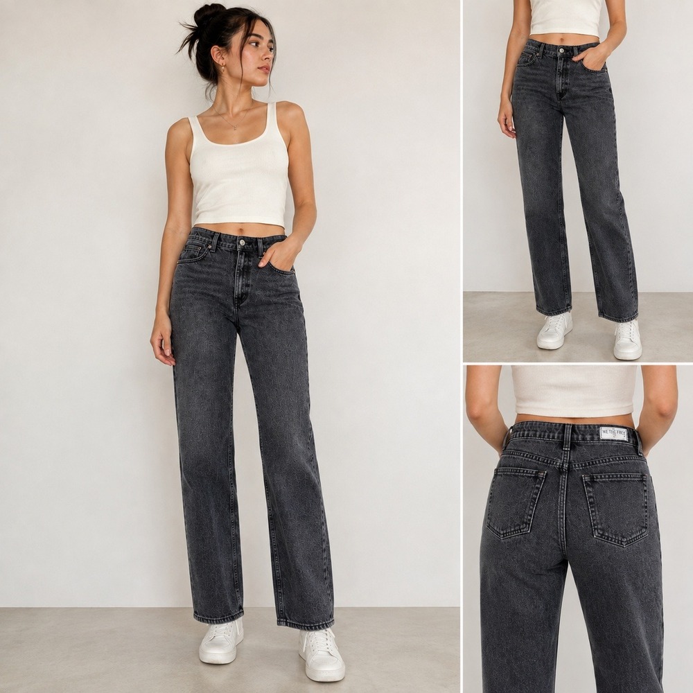 We The Free by FP Straight Leg High Rise Twisted Seam Black Wash Jeans WMS 28